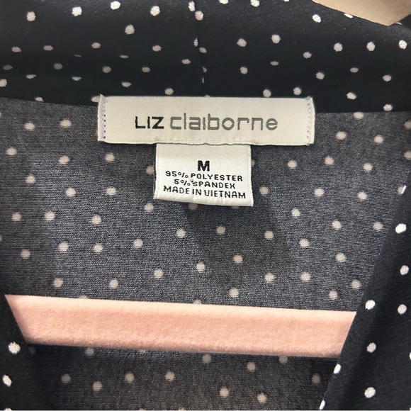 Liz Claiborne Faux Wrap Black Polka Dot Sleeveless Blouse - Picture 2 of 8